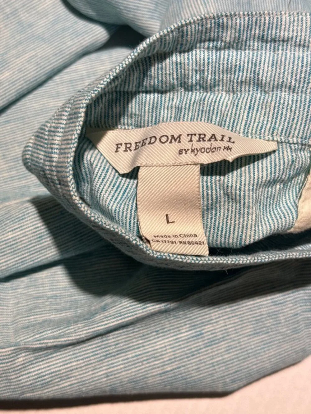 Freedom Trail by Kyodan womens L blue stripe linen cotton pants flat front mid